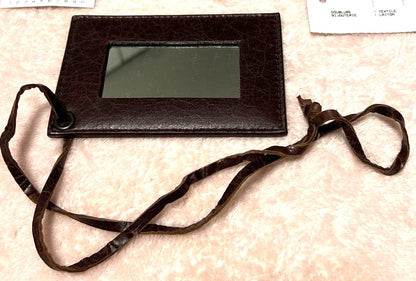 BALENCIAGA City First ID Card Holder Neck Strap Brown Lamb Leather Authentic