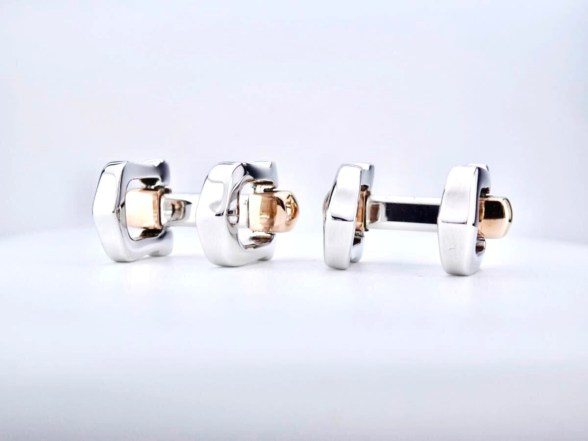 Cartier Long C Cufflinks Silver 925 Gold Two-Tone Metal Authentic Japan Used