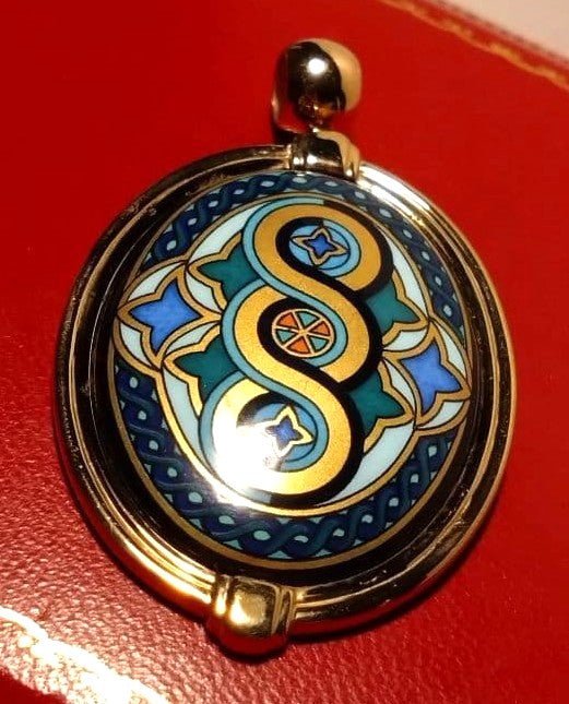 MICHAELA FREY WIEN Vintage Enamel Pendant Top Gold Tone Oval 4.2cm Austria