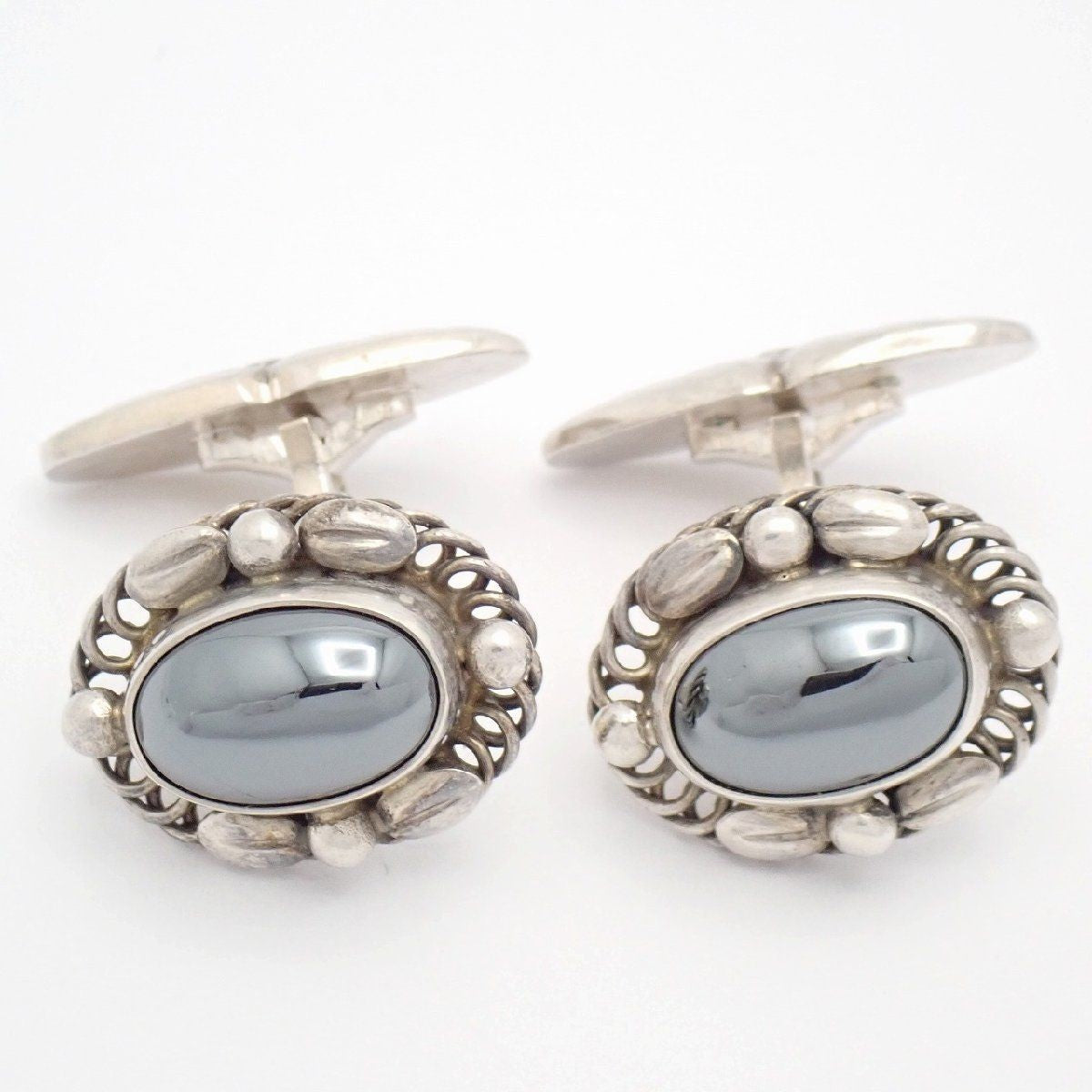 GEORG JENSEN Sterling Silver 925 Cufflinks Hematite Oval Design No.17 Denmark