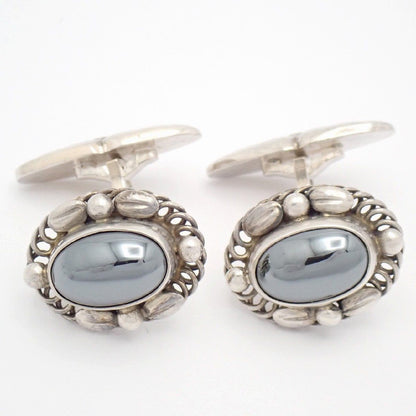 GEORG JENSEN Sterling Silver 925 Cufflinks Hematite Oval Design No.17 Denmark