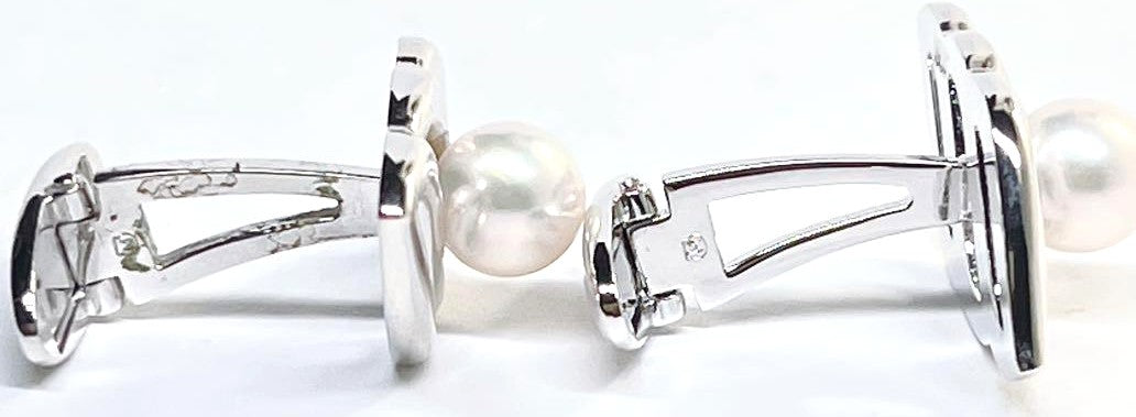 MIKIMOTO Pearl Cufflinks Silver Men Formal 6.3mm Akoya Pearl Authentic Japan