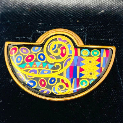 MICHAELA FREY WIEN Vintage Enamel Brooch Pin Geometric Fan Gold Tone Austria