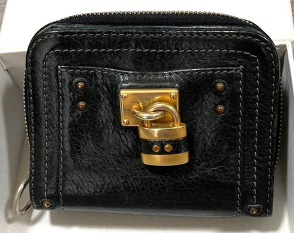 Chloe Paddington Bi-fold Wallet Coin Purse Black Leather Gold Padlock Authentic
