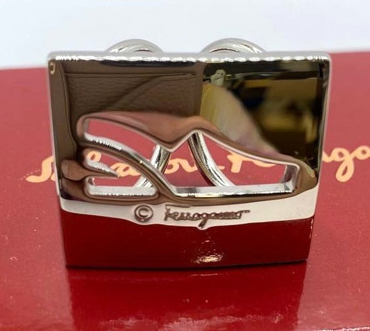 Salvatore Ferragamo Scarf Ring Silver Tone Shoe Motif Logo Accessory with Box