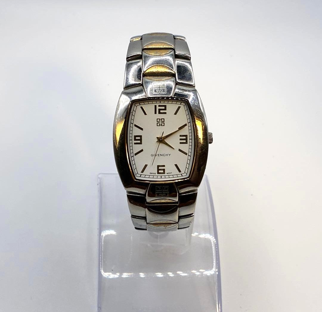 GIVENCHY Swiss Mvt Tonneau Wristwatch Silver Gold Two-Tone Stainless Steel Watch