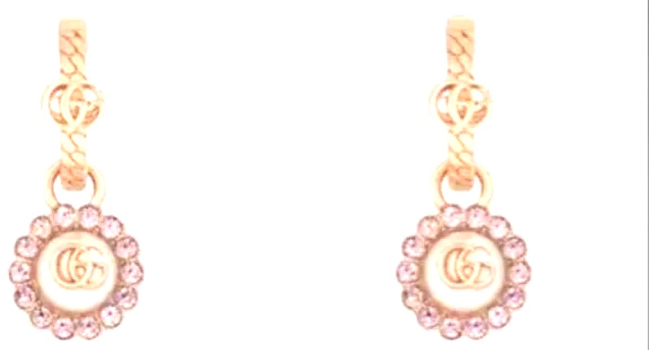 GUCCI Double G Flower Hoop Earrings Pink Gold Pearl Rhinestone 2.3cm Japan