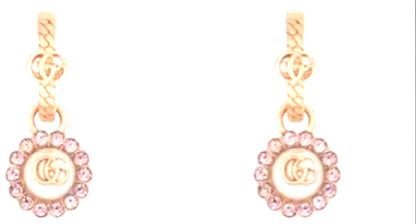 GUCCI Double G Flower Hoop Earrings Pink Gold Pearl Rhinestone 2.3cm Japan