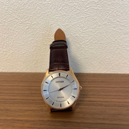 CITIZEN Eco-Drive BJ6482-04A Mens Watch Silver Dial Pink Gold 37.2mm Leather