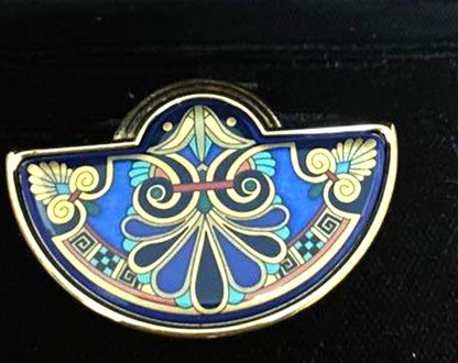 Michaela Frey Wien Half Moon Enamel Brooch Pin Navy Blue Gold Vintage Austria