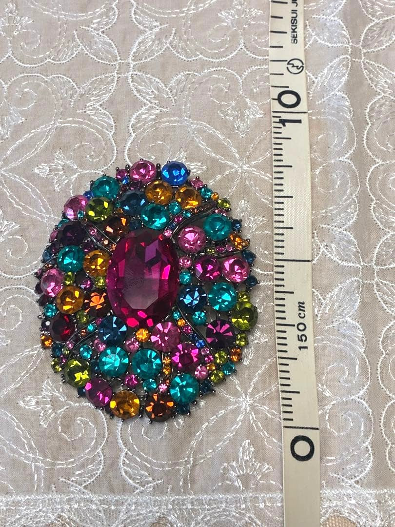 Christian Lacroix Multicolor Crystal Brooch Pin Pink Teal Gold Rhinestone Paris