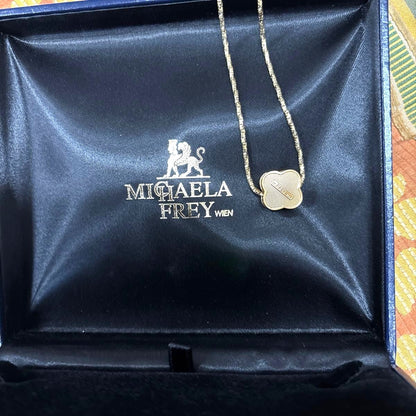Michaela Frey Wien Clover Pendant Necklace Gold Blue Enamel Vienna FREYWILLE
