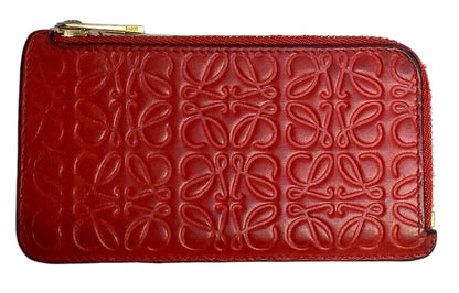 LOEWE Anagram Coin Case Card Holder Red Leather Gold HW Spain 12cm Zip Pouch