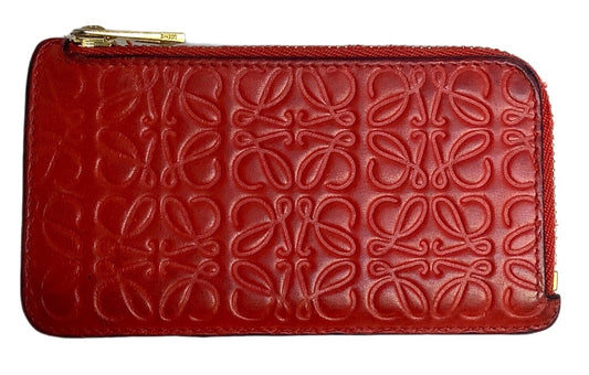 LOEWE Anagram Coin Case Card Holder Red Leather Gold HW Spain 12cm Zip Pouch