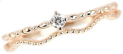 K10 Pink Gold Diamond Milgrain Pinky Ring Rose Gold Delicate Slim Band US3 EU44