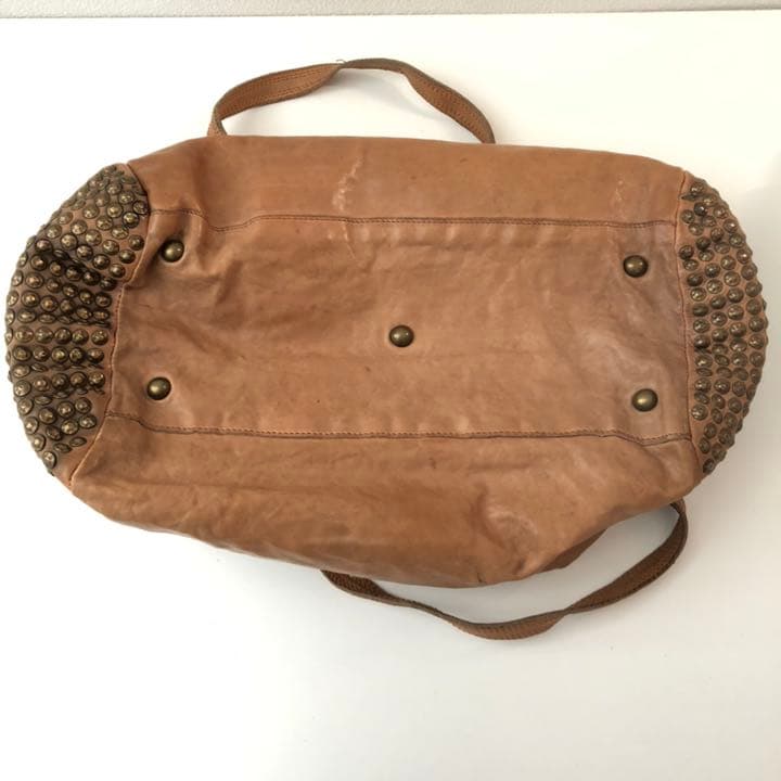 CAMPOMAGGI Studded Leather Boston Bag Camel Tan Italy 2way Vintage Distressed