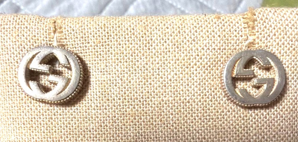 GUCCI Interlocking G Stud Earrings Silver 925 Logo Round Authentic Japan Used