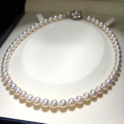 Akoya Pearl Necklace White 7.0mm Silver Flower Clasp 39cm 15.4in Japan
