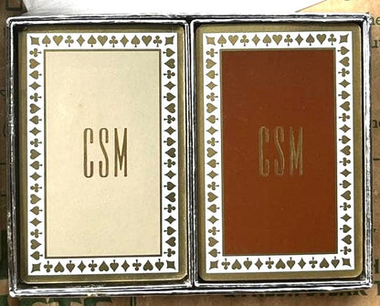 Tiffany & Co Monogram CSM Playing Cards Double Deck Set Cream Brown VTG Unused