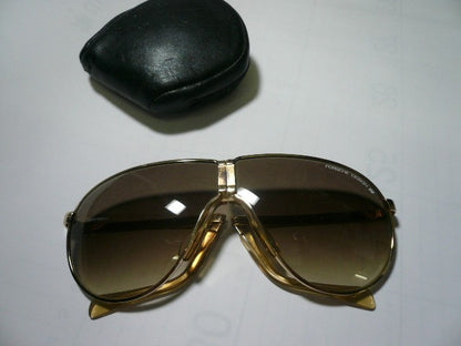 PORSCHE DESIGN Sunglasses Folding Aviator Gold Frame Brown Gradient Lens Vintage