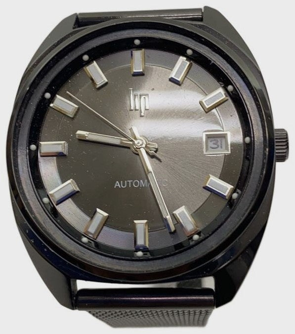 LIP Automatic Watch Black Steel Mesh Band Date Display Analog Men 37mm France