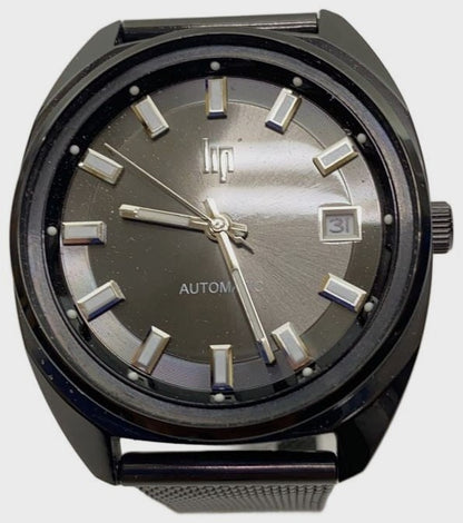 LIP Automatic Watch Black Steel Mesh Band Date Display Analog Men 37mm France