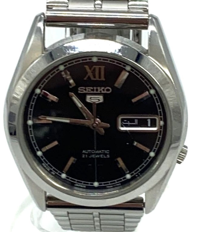 SEIKO 5 Automatic 21 Jewels 7S26-03S0 Watch Black Dial Steel Japan Men 36mm Used