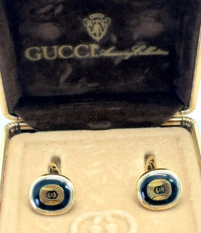 GUCCI Accessory Collection Cufflinks Navy Blue Gold Silver Enamel Vintage Italy