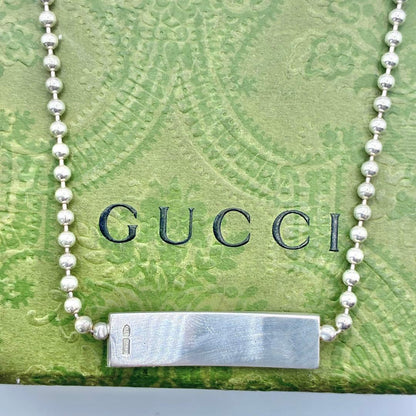 Gucci Silver 925 Logo Plate Ball Chain Choker Necklace Bracelet 33cm 13in