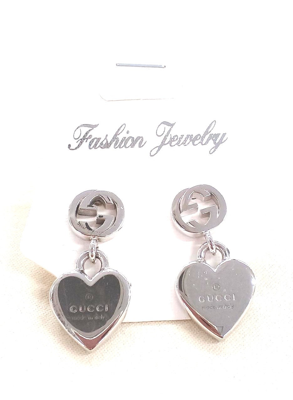 GUCCI Interlocking G Heart Drop Earrings Silver 925 Authentic Italy Made Used