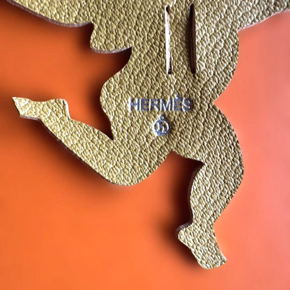 HERMES Cupid Charm Leather Cut-Out Motif Gold Color Angel Bow Arrow Accessory