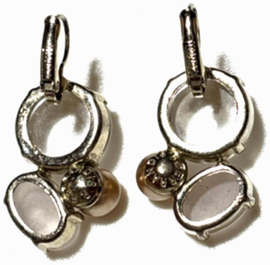 Philippe Ferrandis Bijoux Earrings Multicolor Crystal Pearl Silver France 1.6in