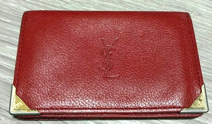YSL Yves Saint Laurent Vintage Card Case Holder Red Leather Gold HW 4.1x2.8"