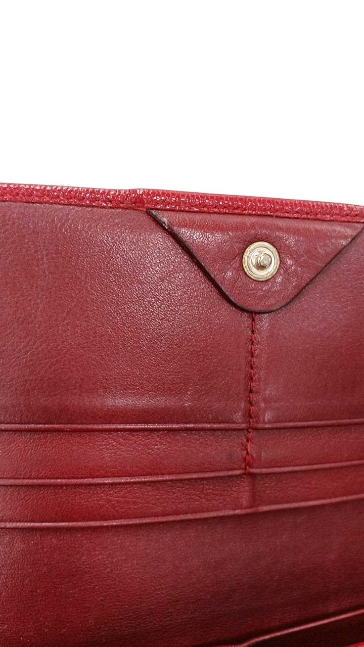 FENDI Long Wallet Bifold Red Leather Logo Gold Hardware 19cm 7.5in Womens