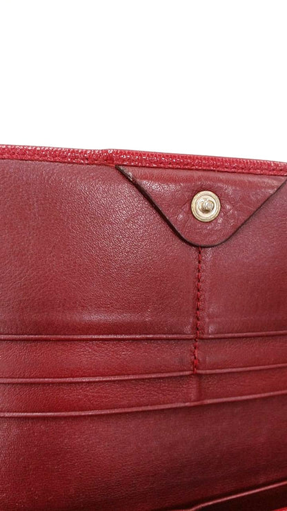 FENDI Long Wallet Bifold Red Leather Logo Gold Hardware 19cm 7.5in Womens