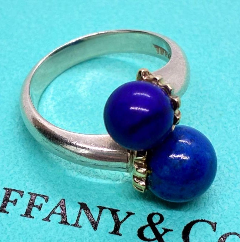 Excellent Tiffany & Co Lapis Lazuli Gold 18K Silver 925 Ring Size 50 US 5.25