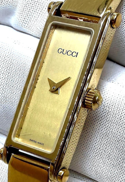 Gucci 1500L Bangle Watch Gold Dial Swiss Made Quartz Ladies 16cm(6.3in)