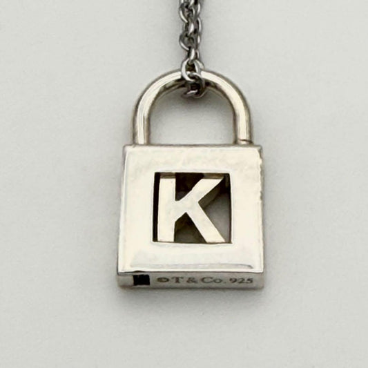 Tiffany & Co Sterling Silver 925 Initial K Cadena Lock Padlock Pendant Top Charm