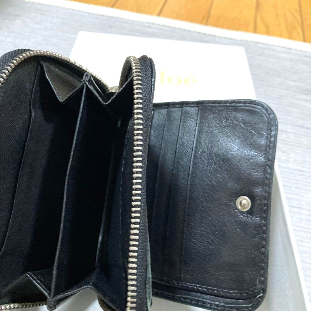 Chloe Paddington Bi-fold Wallet Coin Purse Black Leather Gold Padlock Authentic