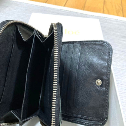 Chloe Paddington Bi-fold Wallet Coin Purse Black Leather Gold Padlock Authentic