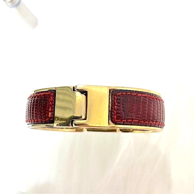 GUCCI GG Logo Bangle Bracelet Red Leather Gold HW 17cm 6.7in Authentic