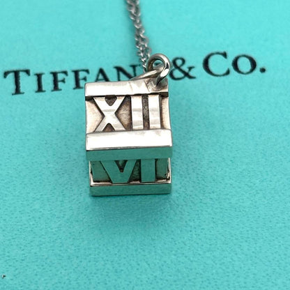 Tiffany & Co. Atlas Cube Pendant Top Silver 925 Roman Numeral Used
