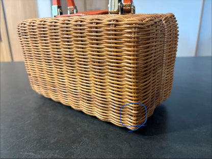 Kate Spade Wicker Basket Bag Rattan Box Orange Leather Handle Turn Lock Straw