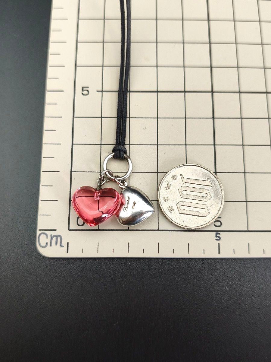 Baccarat Double Heart Necklace Pink Crystal Sterling Silver 925 Adjustable Used