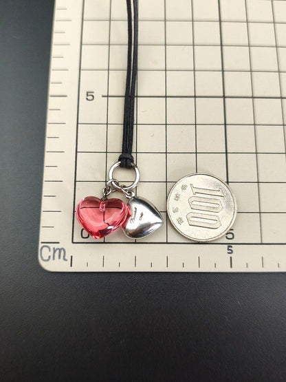 Baccarat Double Heart Necklace Pink Crystal Sterling Silver 925 Adjustable Used