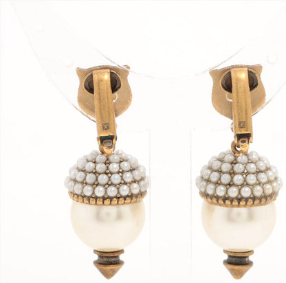 Gucci Tiger Head Earrings GP Fake Pearl Gold Italy Clip-On Authentic Japan Used