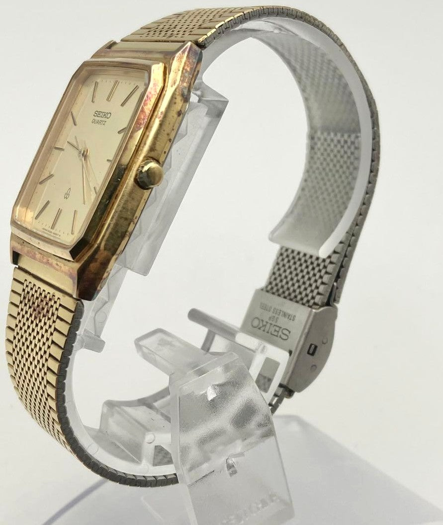 SEIKO Quartz Mens Square Gold Tone Dress Watch Vintage Analog Japan Used