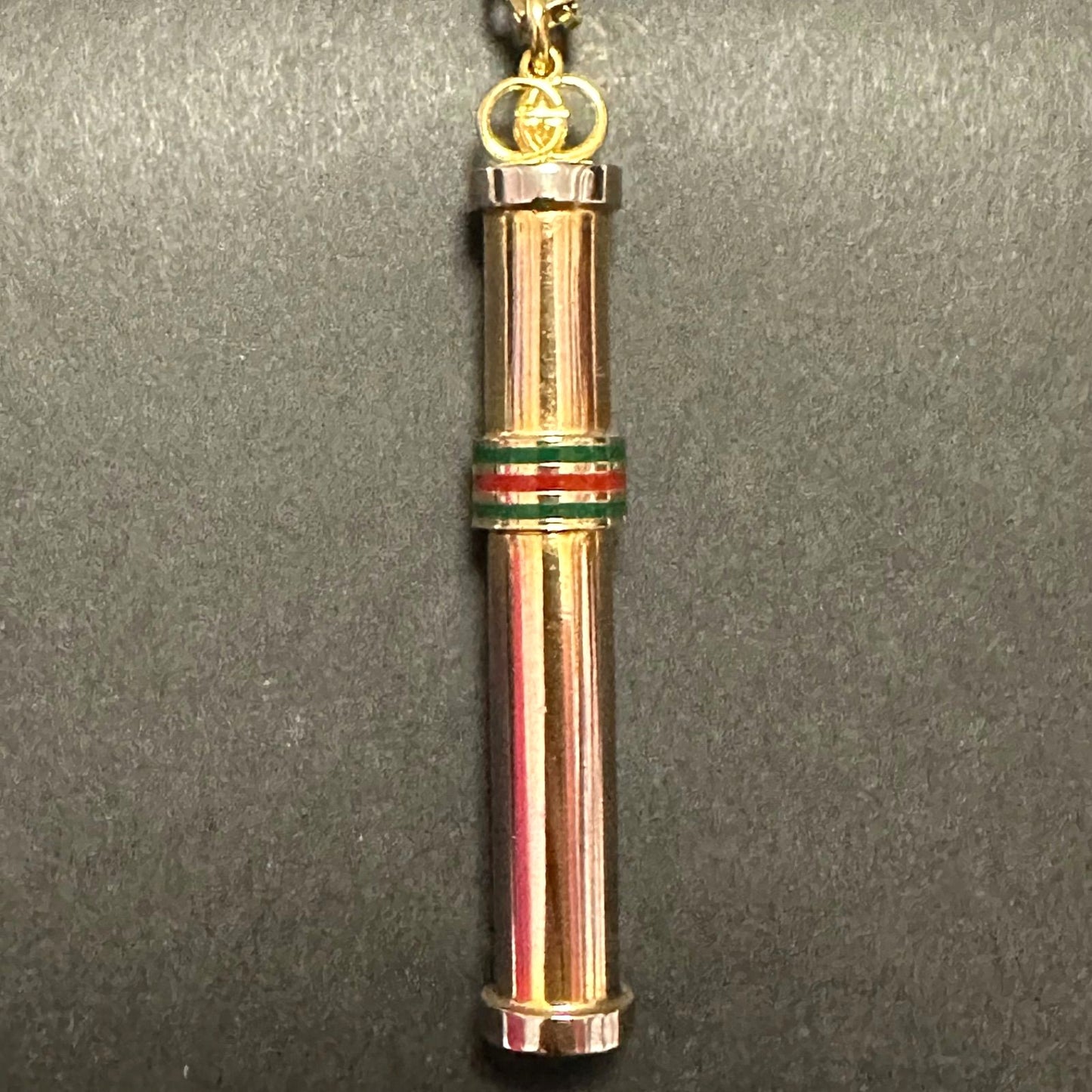 GUCCI Old Gucci Perfume Bottle Atomizer Necklace GP Gold Green Red Sherry Line
