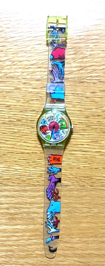 Swatch x Jamie Hewlett Gorillaz Quartz Watch GK230 Clear Band Swiss 1997 Vintage