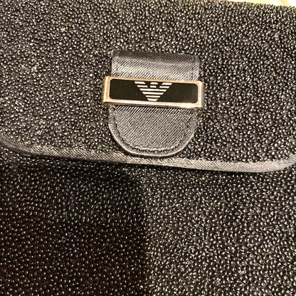 Emporio Armani Black Glitter Satin Mini Evening Bag Handbag Silver HW 5.5x5.5in